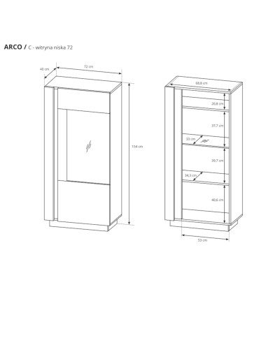 Witryna niska Arco 72, front biały połysk, Laski Meble Witryna niska Arco 72, front biały połysk, Laski Meble