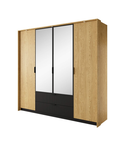 Szafa Baltic 220, czworo drzwi, szuflady, lustra, Dąb Baltic/ Czarny, Laski Meble Szafa Baltic 220, czworo drzwi, szuflady, lustra, Dąb Baltic/ Czarny, Laski Meble