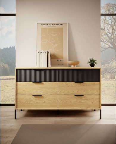 Szafa Baltic 220, czworo drzwi, szuflady, lustra, Dąb Baltic/ Czarny, Laski Meble Szafa Baltic 220, czworo drzwi, szuflady, lustra, Dąb Baltic/ Czarny, Laski Meble