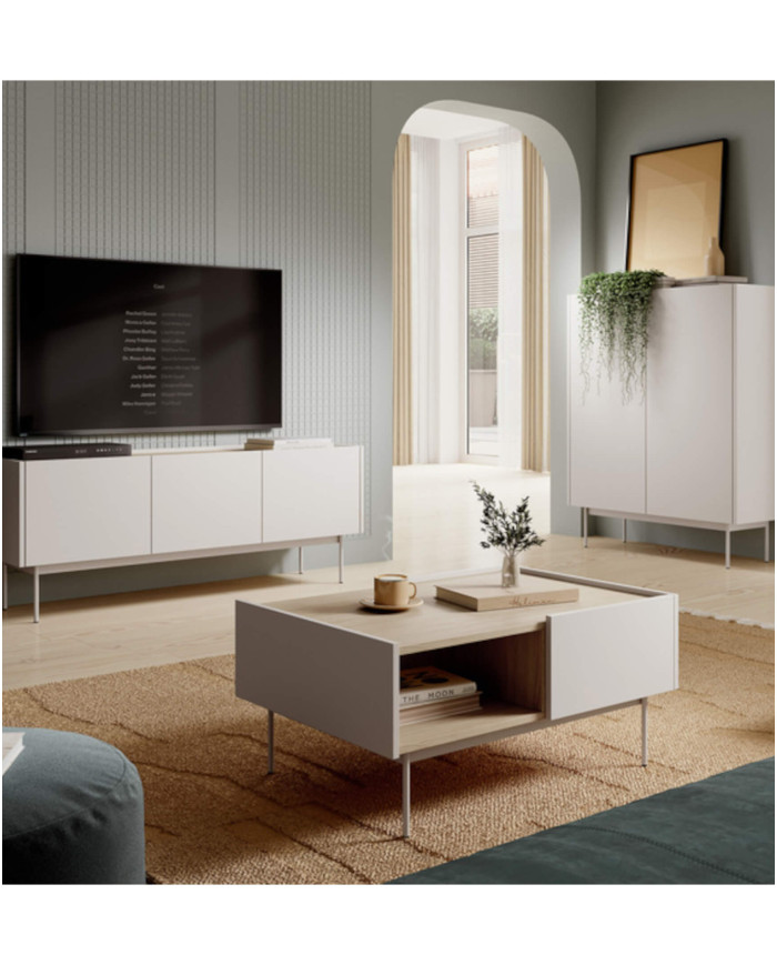 Szafka rtv Color RTV144, drzwiczki, wnęka, Cashmere/ Dąb linea, PIASKI