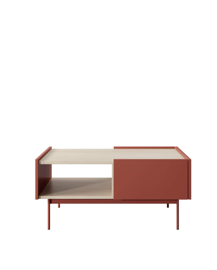 Stolik kawowy, ława Color L97, półka, szuflady, Ceramic red/ Dąb linea, PIASKI