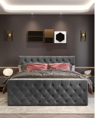 Łóżko kontynentalne Charles 140x200 cm, boxspring, tapicerowane, materace, pojemniki, Wersal