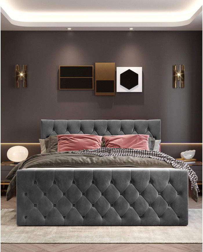Łóżko kontynentalne Charles 180x200 cm, boxspring, tapicerowane, materace, pojemniki, Wersal