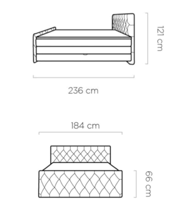 Łóżko kontynentalne Charles 180x200 cm, boxspring, tapicerowane, materace, pojemniki, Wersal