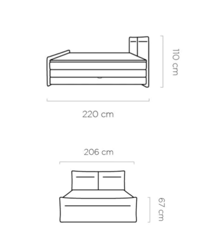 Łóżko kontynentalne Elma 180x200 cm, boxspring, tapicerowane, materace, pojemniki, Wersal