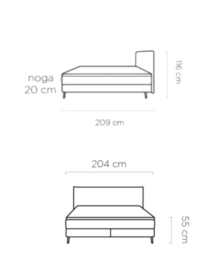 Łóżko kontynentalne Harper 160x200 cm, boxspring, tapicerowane, materace, Wersal