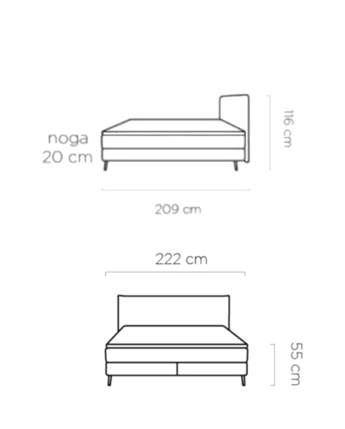 Łóżko kontynentalne Harper 180x200 cm, boxspring, tapicerowane, materace, Wersal