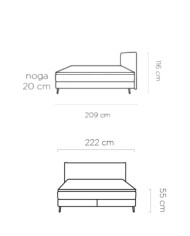 Łóżko kontynentalne Harper 180x200 cm, boxspring, tapicerowane, materace, Wersal