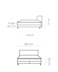 Łóżko kontynentalne Harper 140x200 cm, boxspring, tapicerowane, materace, Wersal