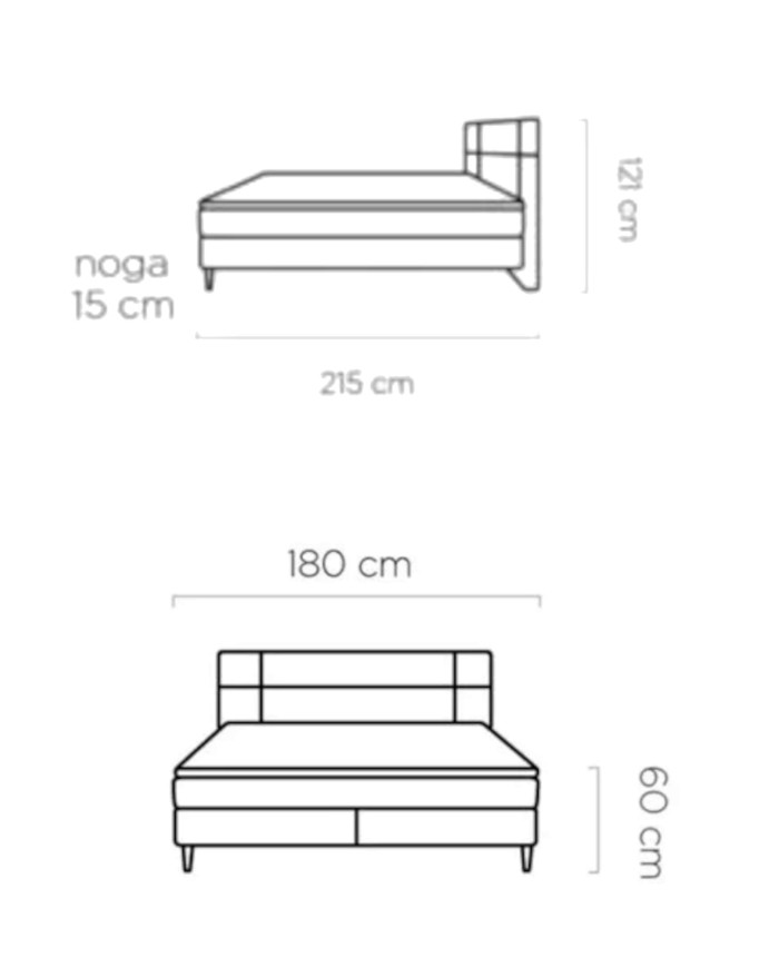Łóżko kontynentalne Lucio 160x200 cm, boxspring, tapicerowane, materace, Wersal