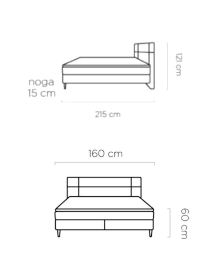Łóżko kontynentalne Lucio 140x200 cm, boxspring, tapicerowane, materace, Wersal