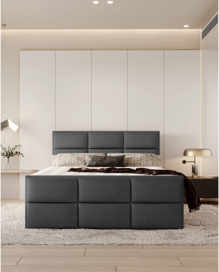 Łóżko kontynentalne Melva 160x200 cm, boxspring, tapicerowane, materace, pojemniki, Wersal