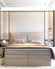 Łóżko kontynentalne Madden 180x200 cm, boxspring, tapicerowane, materace, pojemniki, Wersal