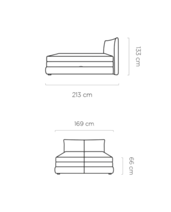 Łóżko kontynentalne Madden 140x200 cm, boxspring, tapicerowane, materace, pojemniki, Wersal