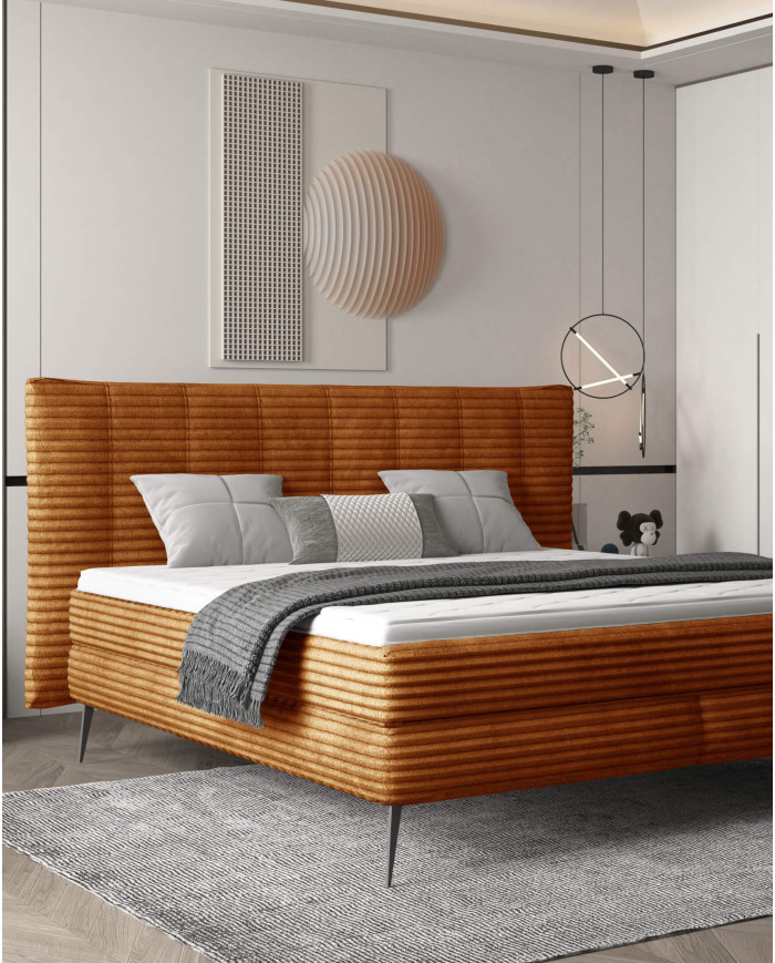 Łóżko kontynentalne Lucy 160x200 cm, boxspring, tapicerowane, materace, Wersal