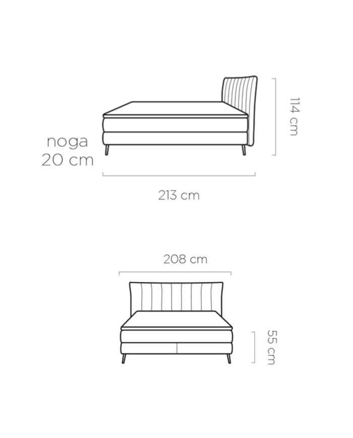 Łóżko kontynentalne Lucy 180x200 cm, boxspring, tapicerowane, materace, Wersal