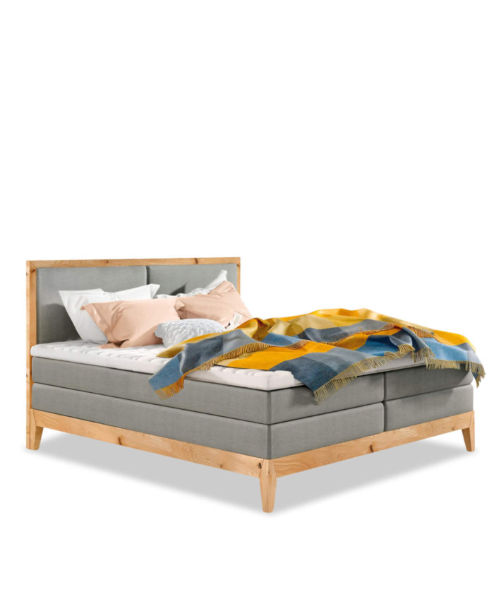 Łóżko kontynentalne Ida 180x200, boxspring, tapicerowane, elementy dębowe, materace, Wersal