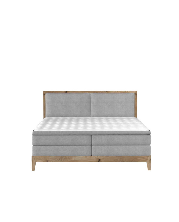 Łóżko kontynentalne Ida 140x200, boxspring, tapicerowane, elementy dębowe, materace, Wersal