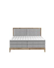 Łóżko kontynentalne Ida 140x200, boxspring, tapicerowane, elementy dębowe, materace, Wersal