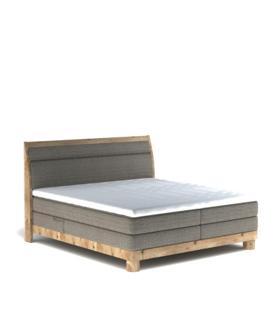 Łóżko kontynentalne Donna 180x200, boxspring, tapicerowane, elementy dębowe, materace, Wersal Łóżko kontynentalne Donna 180x200, boxspring, tapicerowane, elementy dębowe, materace, Wersal
