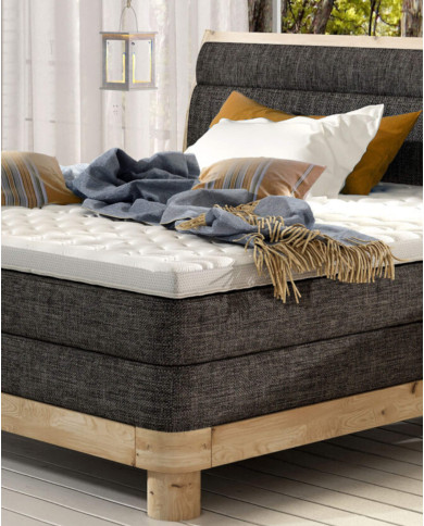 Łóżko kontynentalne Donna 160x200, boxspring, tapicerowane, elementy dębowe, materace, Wersal Łóżko kontynentalne Donna 160x200, boxspring, tapicerowane, elementy dębowe, materace, Wersal