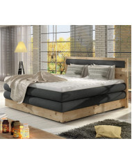 Łóżko kontynentalne Diori 140x200, tapicerowane, elementy dębowe, materace, pojemniki, Wersal