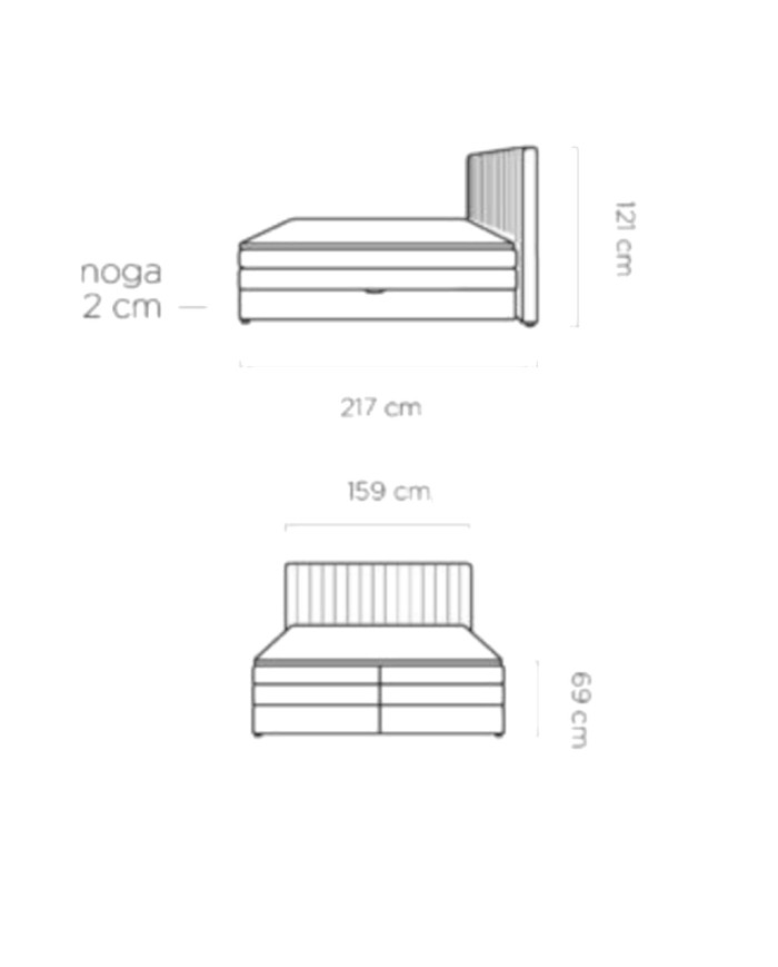 Łóżko kontynentalne Minola 140x200 cm, boxspring, tapicerowane, materace, pojemniki, Wersal