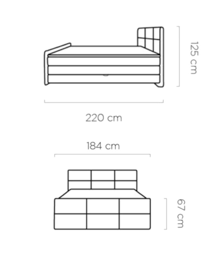 Łóżko kontynentalne Melva 180x200 cm, boxspring, tapicerowane, materace, pojemniki, Wersal