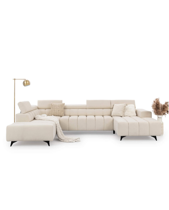 Narożnik Ragusso U, OS+R+3F+OSB, funkcja spania, pojemniki, regulowane zagłówki, Stagra