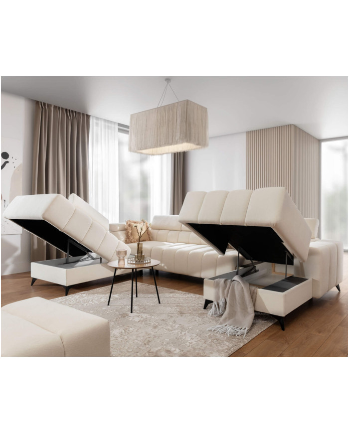 Narożnik Ragusso U, OS+R+3F+OSB, funkcja spania, pojemniki, regulowane zagłówki, Stagra