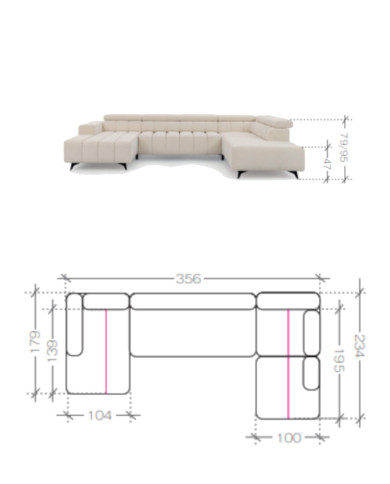 Narożnik Ragusso U, OS+R+3F+OSB, funkcja spania, pojemniki, regulowane zagłówki, Stagra