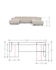 Narożnik Ragusso U, OS+R+3F+OSB, funkcja spania, pojemniki, regulowane zagłówki, Stagra