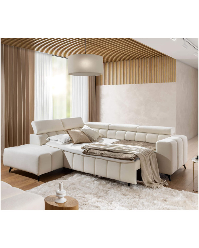 Narożnik Ragusso L, OS+R+3FB, funkcja spania, pojemnik, regulowane zagłówki, Stagra