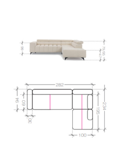 Narożnik Ragusso L, OS+R+3FB, funkcja spania, pojemnik, regulowane zagłówki, Stagra