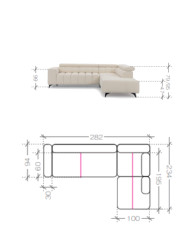 Narożnik Ragusso L, OS+R+3FB, funkcja spania, pojemnik, regulowane zagłówki, Stagra