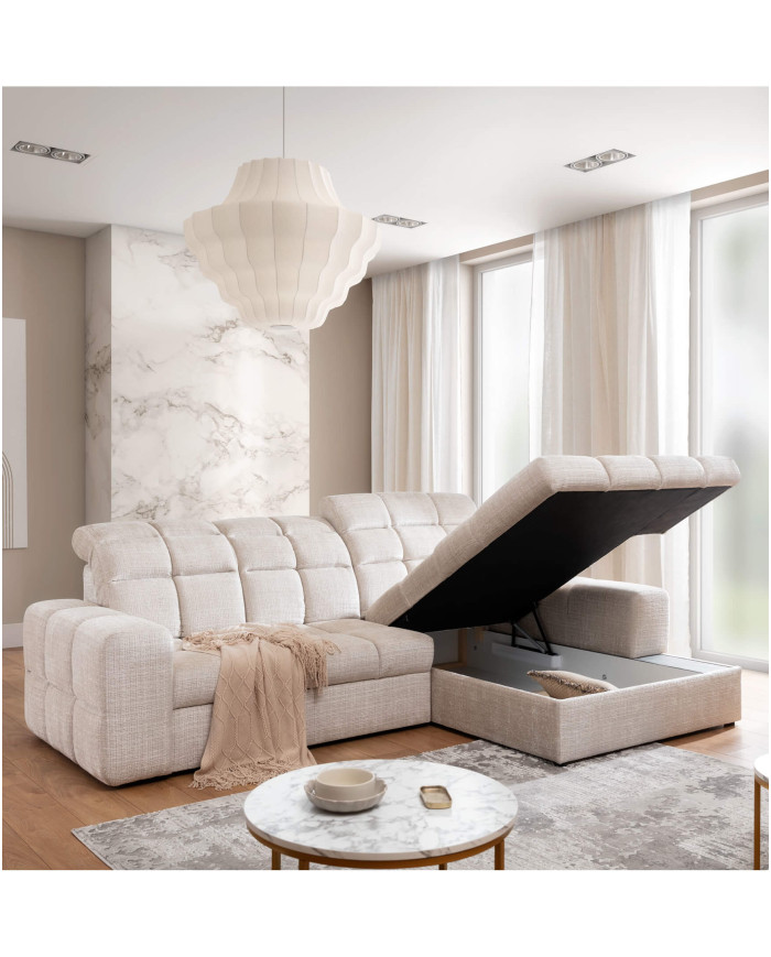 Narożnik Lugo, 2FB+OSB, funkcja spania, pojemnik, regulowane zagłówki, Stagra