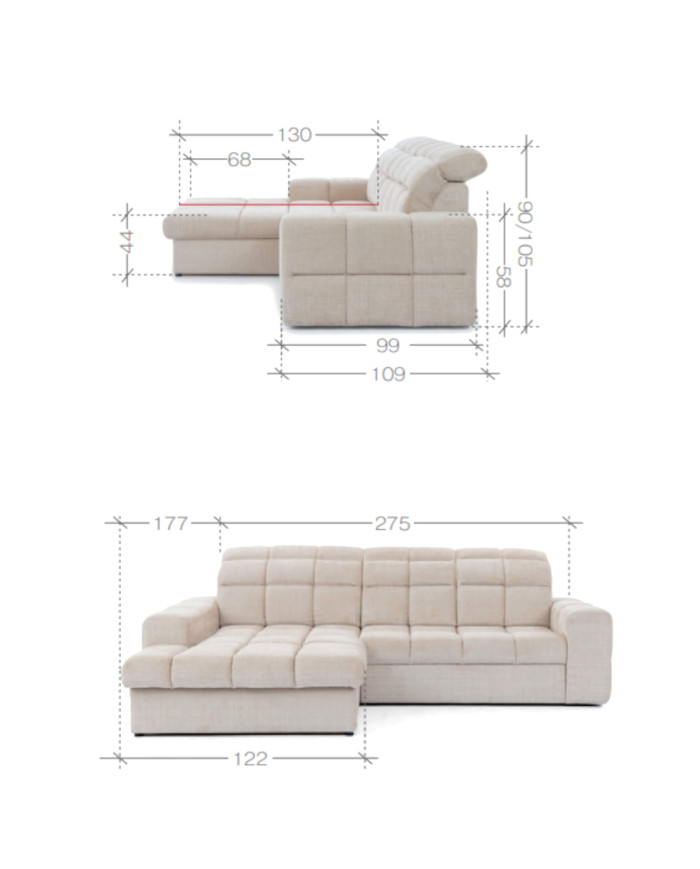 Narożnik Lugo, 2FB+OSB, funkcja spania, pojemnik, regulowane zagłówki, Stagra