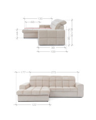 Narożnik Lugo, 2FB+OSB, funkcja spania, pojemnik, regulowane zagłówki, Stagra