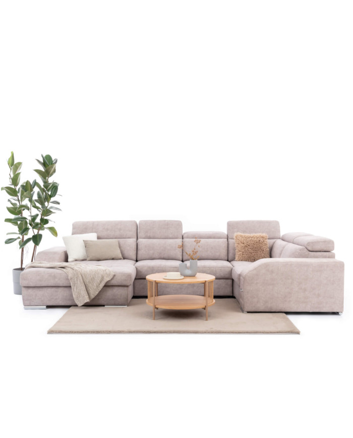 Narożnik Tulon U, OSB+2F+R+1BP, funkcja spania, pojemniki, regulowane zagłówki, Stagra