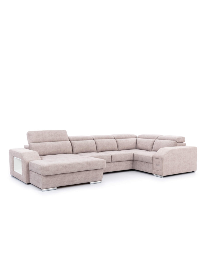 Narożnik Tulon U, OSB+2F+R+1BP, funkcja spania, pojemniki, regulowane zagłówki, Stagra