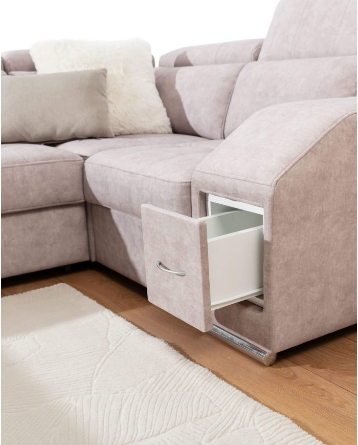 Narożnik Tulon U, OSB+2F+R+1BP, funkcja spania, pojemniki, regulowane zagłówki, Stagra