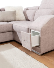 Narożnik Tulon U, OSB+2F+R+1BP, funkcja spania, pojemniki, regulowane zagłówki, Stagra