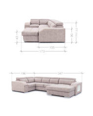 Narożnik Tulon U, OSB+2F+R+1BP, funkcja spania, pojemniki, regulowane zagłówki, Stagra