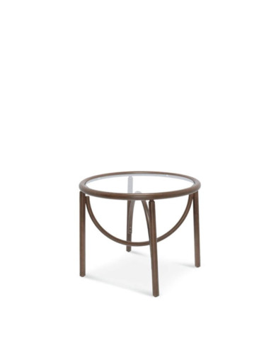 Stolik kawowy okrągły STK-1910 Ø 68 cm, gięty, bukowy, szklany blat, FAMEG