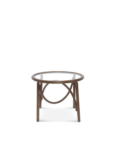 Stolik kawowy okrągły STK-1910 Ø 68 cm, gięty, bukowy, szklany blat, FAMEG