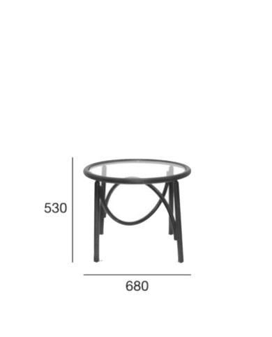 Stolik kawowy okrągły STK-1910 Ø 68 cm, gięty, bukowy, szklany blat, FAMEG