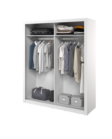Szafa przesuwna, 181 cm, Arti AR-28P z oświetleniem, dwudrzwiowa, z lustrem, ryflowana, półki, drążki wieszakowe, biała, LENART Szafa przesuwna, 181 cm, Arti AR-28P z oświetleniem, dwudrzwiowa, z lustrem, ryflowana, półki, drążki wieszakowe, biała, LENART