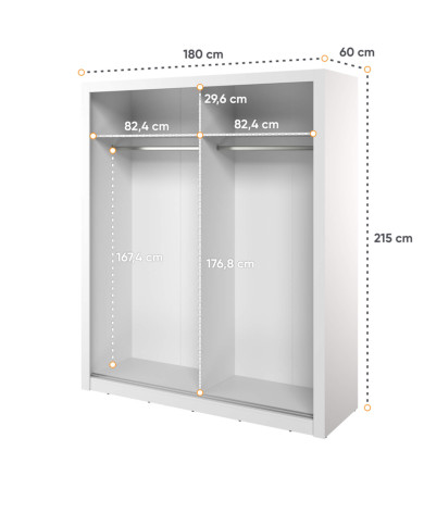 Szafa przesuwna, 181 cm, Arti AR-28P z oświetleniem, dwudrzwiowa, z lustrem, ryflowana, półki, drążki wieszakowe, biała, LENART Szafa przesuwna, 181 cm, Arti AR-28P z oświetleniem, dwudrzwiowa, z lustrem, ryflowana, półki, drążki wieszakowe, biała, LENART