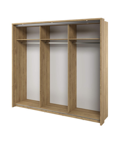 Szafa przesuwna, 240 cm, Arti AR-27P z oświetleniem, trzydrzwiowa, z lustrami, półki, drążki wieszakowe, dąb shetland, LENART Szafa przesuwna, 240 cm, Arti AR-27P z oświetleniem, trzydrzwiowa, z lustrami, półki, drążki wieszakowe, dąb shetland, LENART