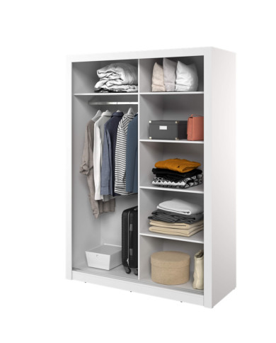 Szafa przesuwna, 150 cm, Arti AR-18, dwudrzwiowa, z lustrami, półki, drążek wieszakowy, biała, LENART Szafa przesuwna, 150 cm, Arti AR-18, dwudrzwiowa, z lustrami, półki, drążek wieszakowy, biała, LENART